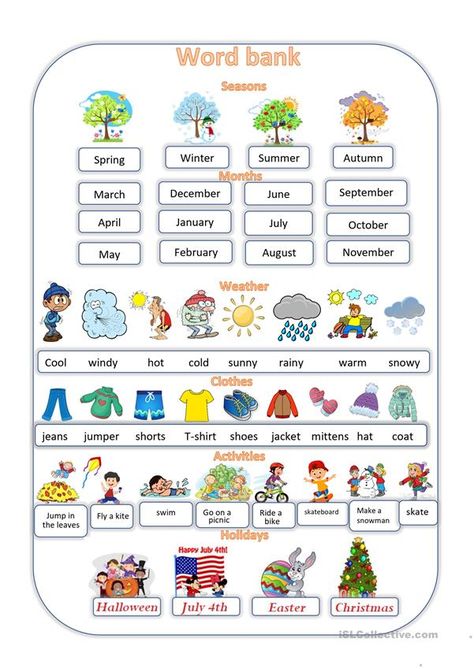 Weather Esl, Teaching Weather, Seasons Lessons, Seasons Worksheets, Weather Worksheets, Weather Clothes, Seasons Months, Seasons Activities, Weather Activities