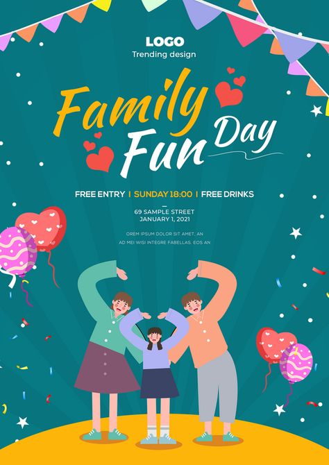 Family Day Poster Design, Family Fun Day Poster, Family Day Poster, Cartoon Minimalist, Father's Day Illustration, International Family Day, Inspo Art, Family Fun Day, Poster Psd Free Download