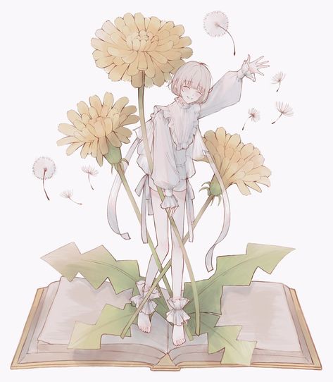 Dandelion Drawing, Menhera Kun, Flower Boys, Yellow Art, Beautiful Drawings, Cute Art Styles, Gorgeous Art, Pretty Art, Art Styles