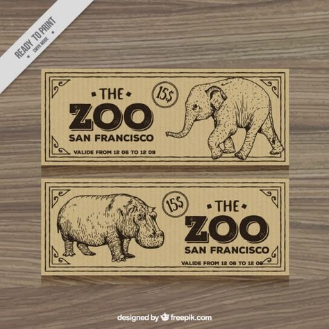 Zoo Tickets, Zoo Art, San Francisco Design, Ticket Design, Safari Adventure, Card Banner, Visiting Cards, Free Vectors, Art Decoration