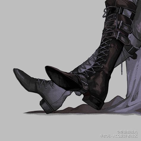 Pirate Boots Drawing, Fancy Boots Men, How To Draw Combat Boots, Leather Drawing Reference, High Heels Reference, Boots Art Reference, High Heel Boots Drawing, Boots Fantasy Art, Boots Character Design