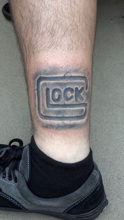 Glock logo tattoo by Rob Figueroa , Hallowed Point Tattoo , Palm Bay, FL Glo Gang Tattoo, Target Tattoo, Shoulder Cover Up Tattoos, Point Tattoo, Lock Tattoo, Houston Tattoos, Gang Tattoos, Lower Leg Tattoos, Stencil Outline