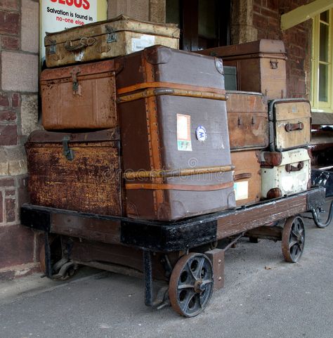 Luggage on a Railway Platform. Nostalgic view of old Luggage and Baggage on a Pl , #Ad, #Nostalgic, #view, #Platform, #Luggage, #Railway #ad Luggage Design, City Transportation, Old Luggage, Train Platform, Old Train Station, Old Suitcases, Vintage Suitcases, Train Depot, Steamer Trunk