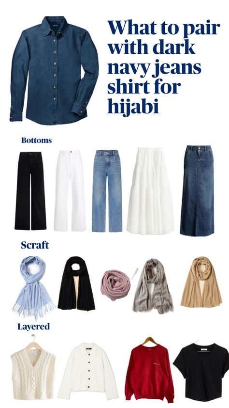 Navy jeans shirt for ideas for hijab style Kemeja Navy, Kemeja Denim, Denim Ootd, Denim Shirts, Hijabi Outfits Casual, T-shirt Refashion, Jeans Shirt, Dress Appropriately, Hijab Style