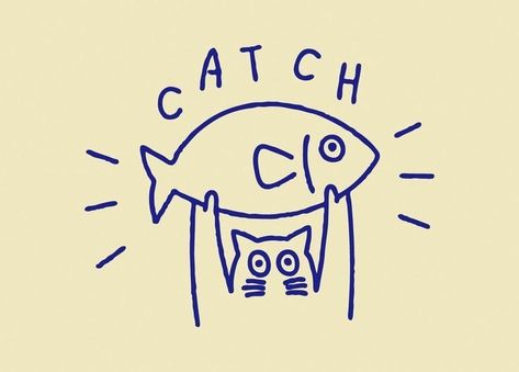 Fish Posters, Cat Doodles, Coffee Shop Logo, Cat Doodle, Cute Doodle Art, Mini Drawings, Cat Illustration, 로고 디자인, Shop Logo