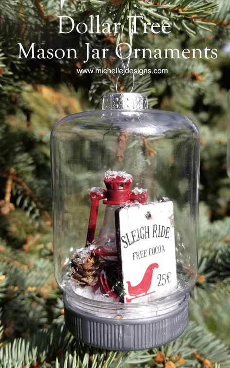 Dollar Tree Mason Jar Ornaments | Michelle James Designs Mason Jar Ornaments, Jar Ornaments, Store Ornaments, Christmas Feels, Dollar Tree Christmas Decor, Mini Mason Jars, Dollar Store Christmas, Dollar Tree Christmas, Christmas Jars