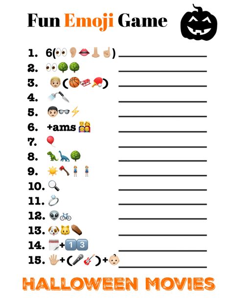 Printable Halloween Emoji Game Emoji Charades, Activities For High School Students, Activities For High School, Halloween Quiz, Halloween Emoji, Emoji Quiz, Emoji Game, Guess The Movie, Emoji Movie