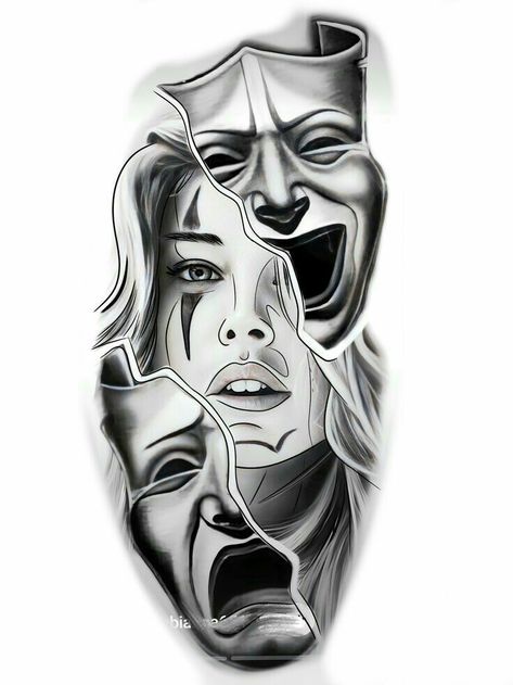 2 Faced Tattoo, Chicana Tattoo Ideas, Chicano Style Drawing, Chicana Tattoo Design, Chicano Tattoo Design, Tato Realis, Tattoo Mask, David Tattoo, Chicano Tattoos Sleeve