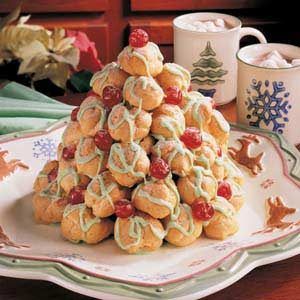 Christmas Tree Food, Cherry Candy, Cream Puff, Puff Pastry Recipes, Christmas Sweets, Cream Puffs, Christmas Tea, Taste Of Home, Baking Sheets