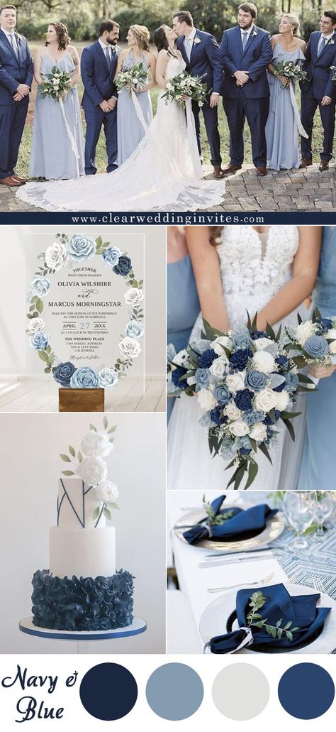 Blue Wedding Color Palette, Wedding Color Palette Ideas, Wedding Color Schemes Blue, Wedding Theme Color Schemes, Popular Wedding Colors, Wedding Color Pallet, Wedding Color Combos, Color Palette Ideas, Navy Blue Wedding Invitations