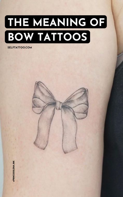 A Bow Tattoo, Small Bow Tattoos, Bow Tattoo Thigh, Bow Tie Tattoo, Tats With Meaning, Black And White Rose Tattoo, Upper Back Tattoo, Back Of Thigh Tattoo, Small Bow Tattoo