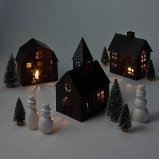 Sculptures & Figurines : Target Cardboard House Ideas, Exterior Christmas Decorations, Metal Houses, Christmas Cardboard, Black Christmas Decorations, Christmas Village Lights, Christmas Village Sets, House Village, Target Christmas