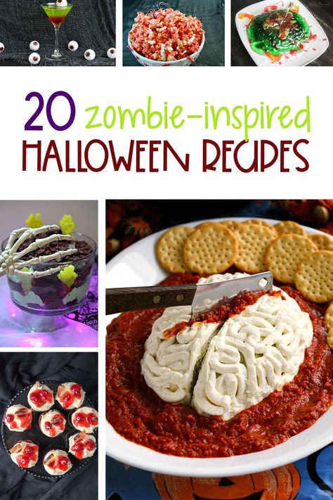 20 Halloween Zombie Recipes Zombie Halloween Party, Zombie Food, Recipes Unique, Halloween Movie Night, Zombie Party, Halloween Zombie, Halloween Dinner, Zombie Halloween, Theme Halloween