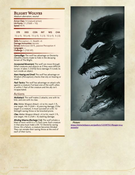 Blight Wolves CR 3 Dnd 5e Stat Blocks, Dnd Wolves, Wolf Race Dnd, Wolf Animal Companion Dnd, Dnd 5e Homebrew Monsters Low Level, Dnd Undead Stat Block, Dnd Bbeg Stat Block, Asymmetric Pants, Dnd Stats