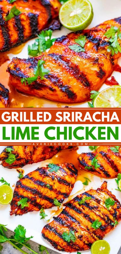 A must-try summer dinner recipe! This summer grilling idea is easy and ready in just 10 minutes. Not only is this lime sriracha chicken tender, juicy, and flavorful, but it is also healthy. So, kick things up a notch with this spicy grilled chicken! Healthy Grilled Chicken Recipes, Grilled Tandoori Chicken, Healthy Chicken Recipe, Grilled Lemon Chicken, Honey Mustard Dipping Sauce, Honey Lime Chicken, Sriracha Chicken, Averie Cooks, Chicken Easy