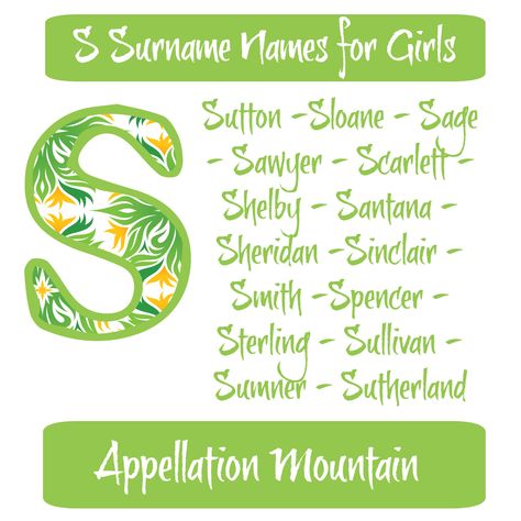 Love surname #babynames for girls? With Sutton & Sloane on the rise, here are more possibilities brought to you by the letter S. Sutton Name, Sunny Name, Sutton Name Meaning, Last Names That Start With S, S Names, Sutton Name Signs, Unique Surnames, Names Starting With S, List Of Girls Names