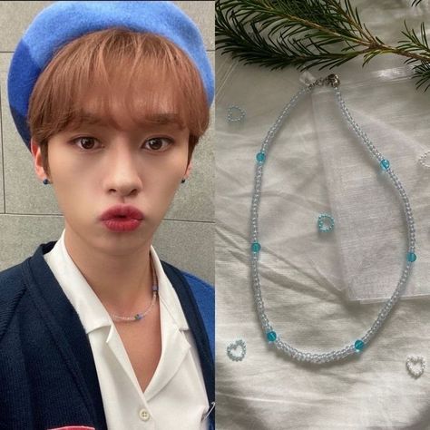 Skz Lee Know, Jewelry Kpop, Rings Beaded, Light Blue Necklace, Pop Jewelry, Diy Beaded Rings, Kpop Diy, Diy Jewelry Unique, Beading Jewelery