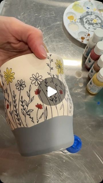 ClayShare on Instagram: "✨🌸✨Hand coloring a Ceramica Transfer wildflower design with Colors for Earth color concentrates! What are your favorite ways to add color to underglaze transfers? Learn how to make this cup shapes and to use underglaze decals with our classes on ClayShare! #madewithclayshare @ceramicatransfers @jessputnamphillips @ceramicsbypaula" Pottery Underglaze Transfers, Ceramic Cups Painting, Underglazing Pottery, Underglaze Painting On Pottery, Pottery Underglaze, Underglaze Designs, Ceramic Transfers, Surface Decorations, Cup Shapes