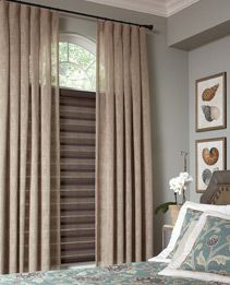 Drapes – Valances - Drapery Hardware | Lafayette Interior Fashions Brown Bedroom Curtains, Bedroom Window Treatments, Curtain Blinds, Beautiful Bedrooms Master, Bedroom Curtain, Window Treatments Bedroom, Curtains And Draperies, Bedroom Curtains, Brown Bedroom