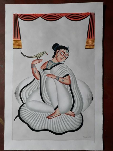 Traditional Kalighat painting to buy this Indian artwork you can call/whats App/wechat on +91 7045 640 740 Kalighat Pot Painting, Kalighat Paintings Easy, Kalighat Paintings Folk, Bengal Folk Art, Bengal Painting, Kalighat Paintings, Indian Artwork, Pot Art, Indian Woman