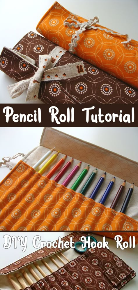 A Pencil Roll or Crochet Hook Tutorial Paint Brush Roll Sewing Pattern, Pencil Case Free Pattern Sewing, Pencil Roll Sewing Pattern, Pencil Bag Sewing Pattern, Diy Crochet Hook Case, Sewing Pencil Case, Pencil Case Sewing Pattern, Pencil Pouch Pattern, Pencil Case Diy