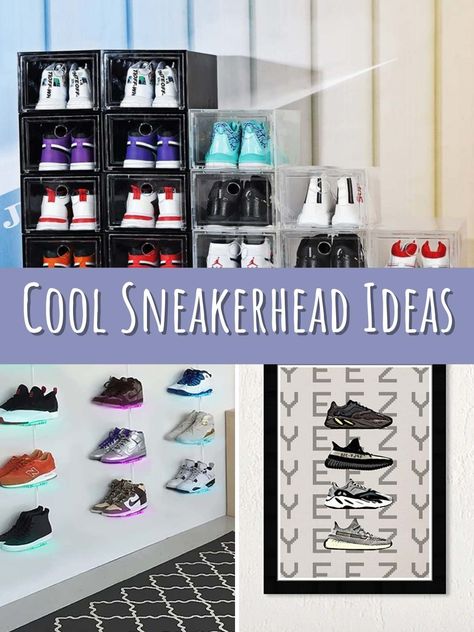 Sneaker Room Ideas Air Jordans, Shoe Display Shelf, Sneakerhead Room Decor, Sneaker Bedroom Ideas, Diy Shoe Display, Sneaker Storage Ideas, Shoe Display Ideas Bedroom, Sneaker Room Ideas, Shoe Shelf Diy