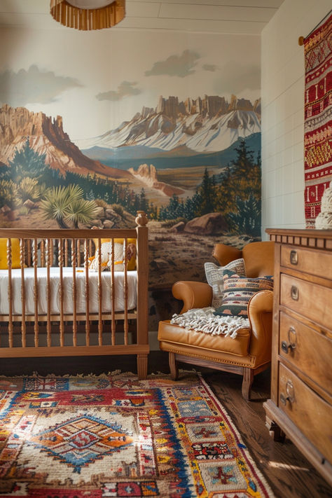 nursery inspo, western style nursery, western nursery, nursery decor Vintage Cowboy Nursery Wallpaper, Log Home Nursery, Pendleton Baby Nursery, Outdoorsy Themed Nursery, Western Nursery Paint Colors, Deer Cabin Decor, Ranch Style Nursery, Vintage Camp Themed Nursery, Old School Nursery Room