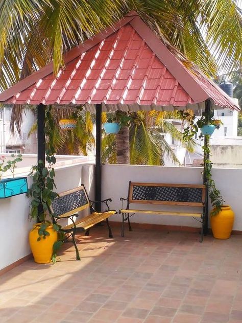 Klein Balkon Decor, Terrace Garden Design, Terrace Decor, Rooftop Terrace Design, Indian Home Design, Corner Space, Indian Home Interior, Small Balcony Decor, Zen Meditation