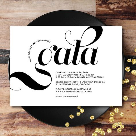 A striking corporate gala event invitation features modern minimalist layout with a unique gala headline. Room for all of your details and easy-to-use template. Choose a digital download or professionally printed and shipped right to you. Invite Layout Design, Invitation Card Graphic Design, Corporate Invite Design, Gala Invitation Design Nonprofit, Gala Graphic Design, Corporate Event Invitation Design, Event Invite Design, Evite Design, Gala Invitation Design