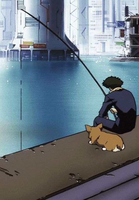 Spike fishing Johnny Depp 90s, Bebop Cowboy, Cowboy Bebop Wallpapers, Sitting On The Edge, Cowboy Bebop Anime, Spike Spiegel, See You Space Cowboy, Zero Wallpaper, Space Cowboy