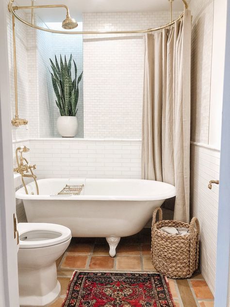 Bathroom With Clawfoot Tub, Clawfoot Tub Bathroom, Clawfoot Tub Shower, Small Tub, Cottage Bathroom, Downstairs Bathroom, Upstairs Bathrooms, Bathroom Redo, Dream Bathrooms