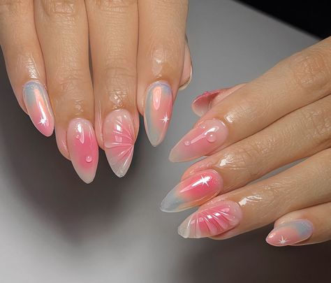 Pink Aura Chrome Nails, Aura Nails With 3d Gel, 3d Aura Nails, Aura 3d Nails, Colorful Aura Nails, Pink And Orange Aura Nails, Rainbow Aura Nails, Sunset Aura Nails, Summer Aura Nails