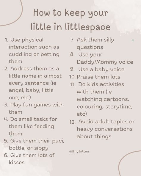 ☺️💕 Little Spaces Ideas Rules, Little Spaces, Nickname List, Lil Space, Baby Voice, Cool Games To Play, Baby Bedtime, Pet Spaces, Little Things Quotes