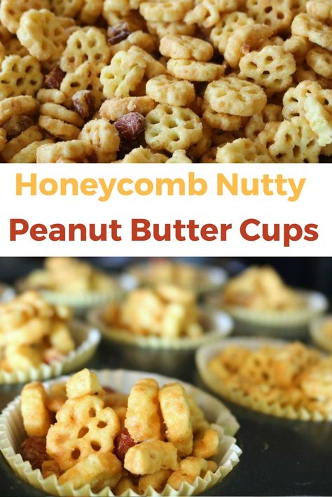 Honey Comb Cereal Recipe, Cereal Recipes Snacks, Honey Snacks, Recipe Using Honey, Bee Food, Peanut Butter Cups Recipe, Snack Mixes, Trail Mix Recipes, Bites Recipes