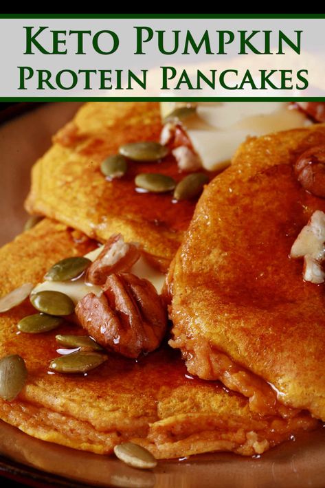 Keto Pumpkin Protein Pancakes [Gluten Free & Low Carb] Low Carb Pumpkin Pancakes, Gluten Free Protein Pancakes, Protein Pancakes Recipe, Protein Powder Pancakes, Pumpkin Protein Pancakes, Pumpkin Pancake Recipe, Pumpkin Protein, Keto Pumpkin, Low Carb Protein