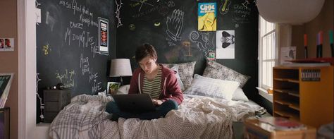 bedroom, love simon, love, simon, dresser, movie, simon spier, nick robinson Love Simon Movie, Chalkboard Wall Bedroom, Attic Renovation Ideas, Tumblr Bedroom, Blackboard Wall, Love Simon, Attic Bedrooms, Attic Renovation, Chalkboard Wall