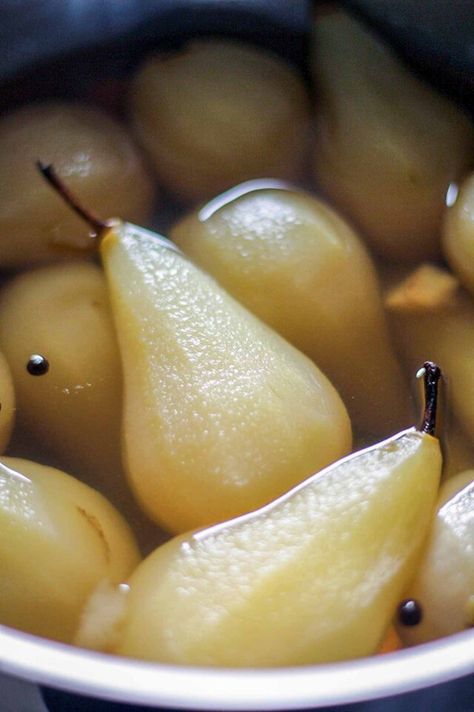 Cherry Sauce Recipe, Poached Pears Recipe, Classic French Desserts, Pear Dessert, Cherry Sauce, David Lebovitz, Delicious Veggies, Poached Pears, Pear Recipes