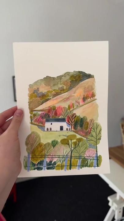 (15)From photo to final illustration 💫🥳 | TikTok Jessica Smith, Spring Kids, Acrylic Ink, Coloured Pencils, Be Careful, Lake District, Painting Inspiration, Landscape Art, Amazing Art