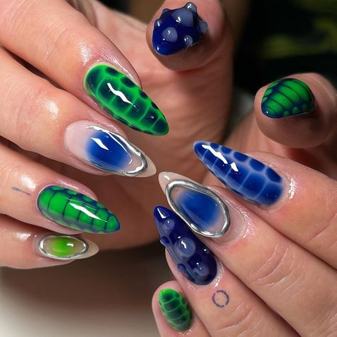 🌀 best nails ever for lovely @francescagrima check out her jewellery!!🌀 @14_day_manicure shades - excite me & blueberry blush Use code -… | Instagram Green Nail Art, Best Nails, Tie Dye Nails, Nail Art Salon, Nail Polish Kits, Builder Gel, Oval Nails, Silver Nails, Gel Nail Designs