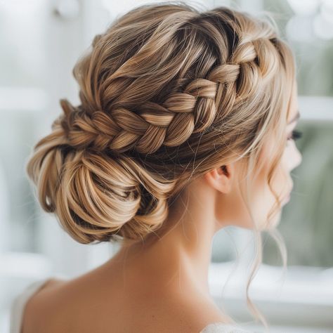 Discover cute, easy, and stylish hoco hairstyles for every hair type, perfect for making your homecoming night unforgettable. Wedding Guest Updo With Braid, Professional Hairstyles With Braids, Bridesmaid Updo Blonde, Bridesmaid Hairstyles Updo Long Hair, Wedding Hairstyles Pony, Braided Hairstyles For Wedding Guest, Hair Styles For Wedding Bride, Classic Hairstyles Women Classy, Bridesmaid Hair Updo Long