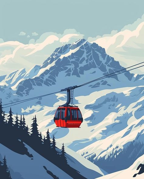 Ski Lift Painting, Ski Asethic, Snowboarding Stickers, Skiing Drawing, Skiing Wallpaper, Snowboarding Art, Condor Andino, Ski Drawing, Snowboard Art