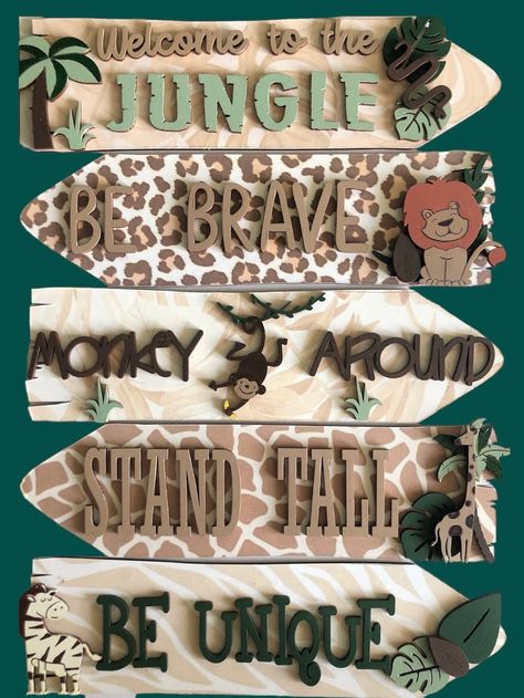 Our NEW wooden safari direction signs for walls at http://www.etsy.com/uk/shop/vintagelacecottage  Handmade wooden sign Our beautiful bespoke handmade wooden direction signs are hand painted and decoupaged to your choice. These wall hangings make a lovely touch to your little ones nursery, bedroom or they can be designed for any room in the house. Please take a look at my other decor items as i can make them all to match your little ones room. These can be finished in any colours, patterns and theme of you choice. To discuss what you would like just pop me a message across x Safari Bedroom Decor, Jungle Bedroom Theme, Jungle Theme Rooms, Safari Wall Decor, Jungle Wall Decor, Safari Bedroom, Giraffe Nursery Decor, Safari Room, Direction Sign