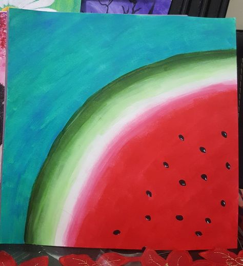 kid's painting-watermelon #acrylic #art | Watermelon art painting, Fruit painting art, Simple acrylic paintings Watermelon Paintings Easy, Watermelon Canvas Painting, Watermelon Painting Acrylics, Watermelon Paintings, Fruit Canvas Painting, Watermelon Art Painting, Fruit Painting Art, Painting Watermelon, Acrylic Painting For Kids