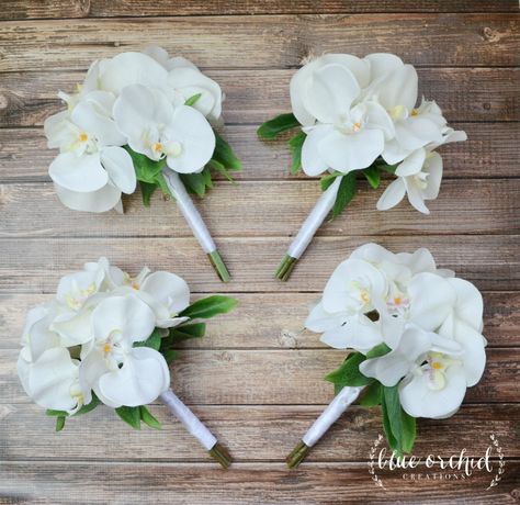 6 of these are needed Destination Wedding Flowers, Small Bridesmaid Bouquets, Beach Bouquet, Wedding Bridesmaid Bouquets, Orchid Ideas, Bridesmaid Bouquet White, Silk Orchids, Orchid Bouquet, Silk Wedding Bouquets