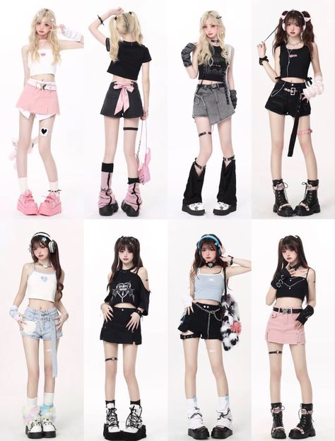 Y2k Asian Outfits, Cute Acubi Fashion, Aesthetic Y2k Outfits Korean, Y2k Douyin Outfit, Y2k Outfits Chinese, Y2k Fashion Kpop, Cute Acubi Outfits, Kpop Debut Outfit, Douyin Outfits Cute