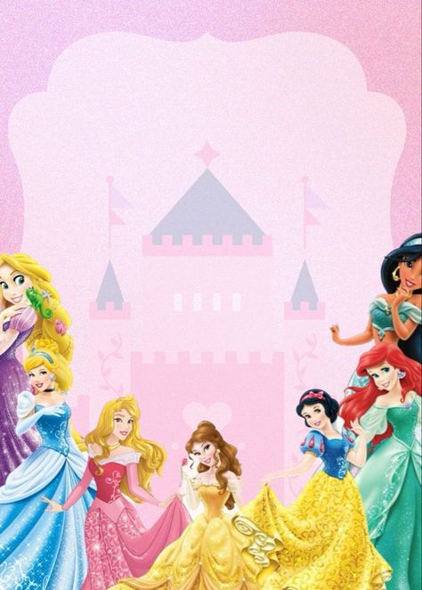 Princess Cards Birthday, Disney Princess Background, Disney Princess Theme Birthday Party, Disney Princess Invitations, Princess Banner, 1st Birthday Princess, Birthday Card With Photo, Disney Princess Theme, Birthday Card With Name