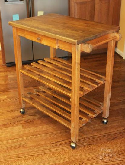 Quick Kitchen Cart Makeover With BB Frosch Chalk Powder - This kitchen cart was Grandma’s, but it had seen better days. It has been hanging out in my Dad’s kitc… Kitchen Cart Makeover, Diy Kitchen Cart, Ikea Crates, Diy Teepee Tent, Upholstered Window Seat, Wood Cart, Wooden Cart, Garden Diy Ideas, Ikea Kitchen Cabinets