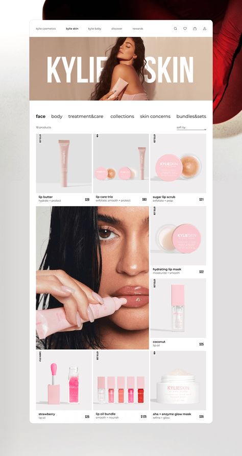 ONLINE STORE KYLIE COSMETICS I E-COMMERCE Kylie Cosmetics Store, Kylie Baby, Kylie Skin, Glow Mask, Kylie Cosmetic, Sugar Lip Scrub, Store Ideas, Lip Butter, Adobe After Effects