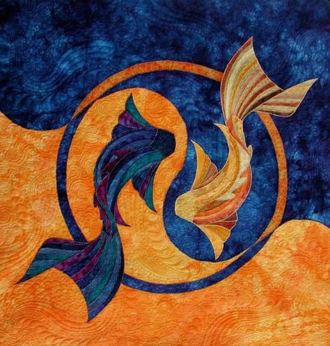 Fish Quilt, Arte Grunge, Japanese Quilts, Quilt Modernen, Carpe Koi, Animal Quilts, Hand Dyed Fabric, Fish Art, Pics Art