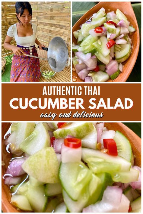 Authentic Thai cucumber salad with vinegar. Thai Cucumber Salad Recipe, Thai Side Dishes, Cucumber Salad Dressing, Cucumber Salad Vinegar, Thai Cucumber, Thai Salad Recipes, Healthy Thai Recipes, Thai Cucumber Salad, Salad Dressing Recipes Healthy